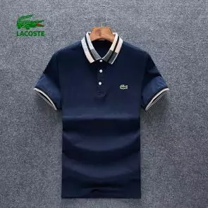 lacoste t-shirt big logo design polo coton avec details rayes bleu